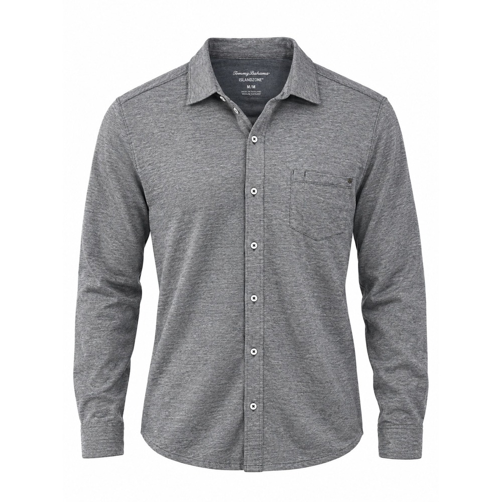 Tommy Bahama IslandZone Mens Grey Knit Long Sleeve Button Up Shirt Size M